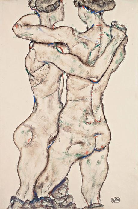 Meztelen lányok egymást átkarolva, Egon Schiele