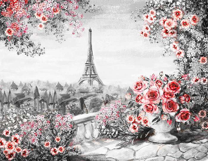 Rózsák és tenger Eiffel torony színverzió 1 (olajfestmény reprodukció), Partner Kollekció