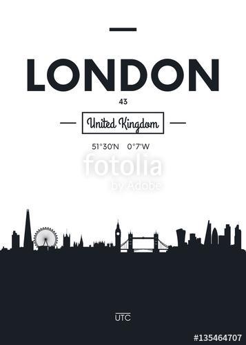 Poszter város skyline London, sík stílusú vektoros illusztráció, Premium Kollekció