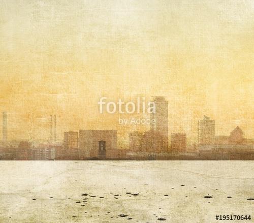 Vintage sepia city skyline with copy space., Premium Kollekció