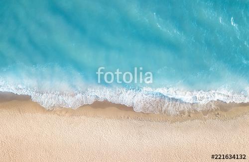 Beach and waves from top view. Aerial view of luxury resting at sunny day. Summer seascape from air. Top view from drone. Travel, Premium Kollekció