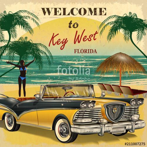 Welcome to Key West, Florida retro poster., Premium Kollekció