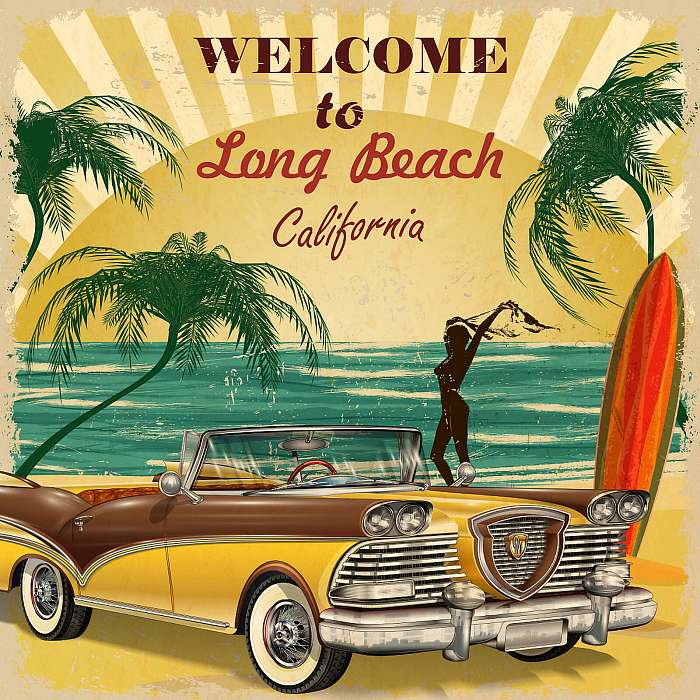 Welcome to long Beach, California retro poster., Premium Kollekció