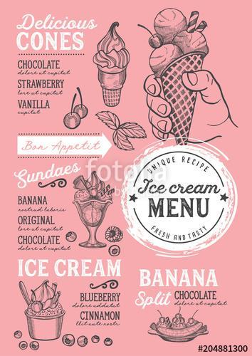 Ice cream restaurant menu. Vector dessert food flyer for bar and, Premium Kollekció