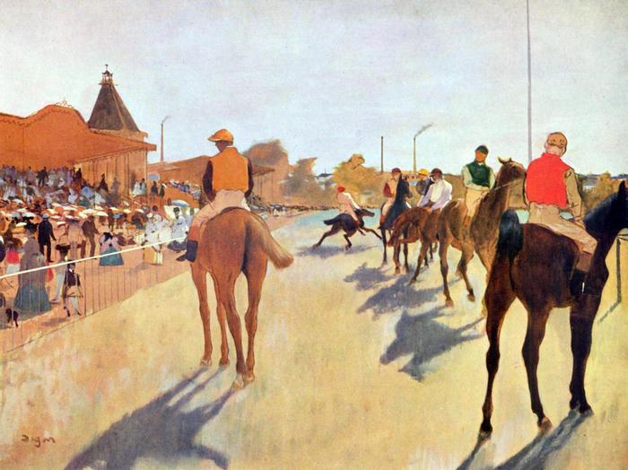 Zsokék a tribün előtt, Edgar Degas