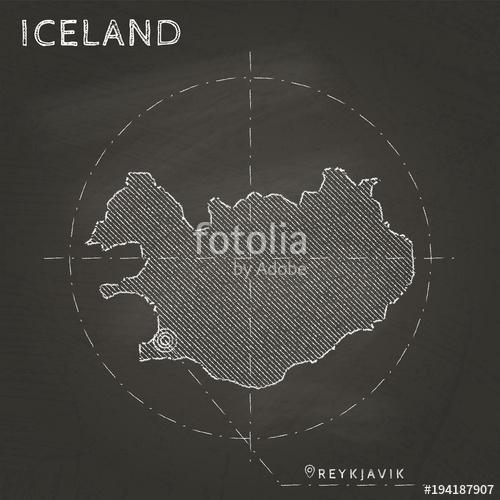 Izland kréta térkép, kézzel rajzolt, Premium Kollekció
