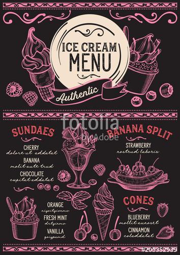 Ice cream restaurant menu. Vector dessert food flyer for bar and, Premium Kollekció