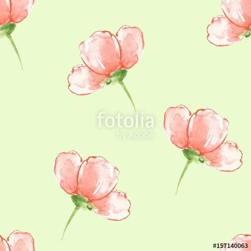 Floral seamless pattern. Watercolor background with red flowers , Premium Kollekció