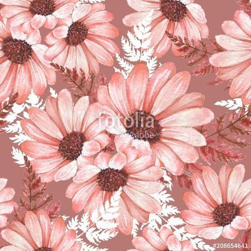 Floral seamless pattern with chrysanthemums. Watercolor flowers , Premium Kollekció