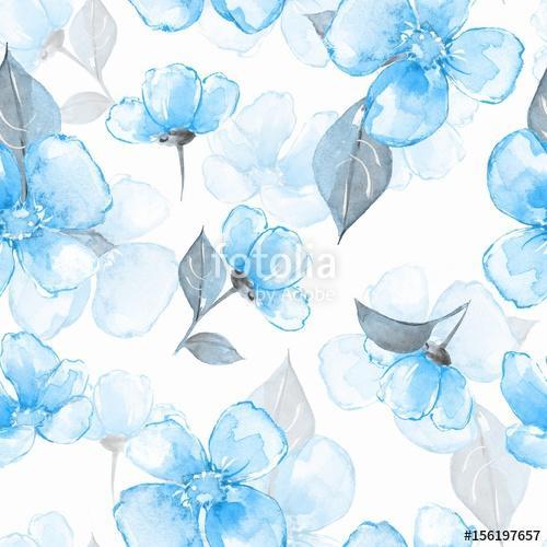 Floral seamless pattern. Watercolor background with blue flowers, Premium Kollekció