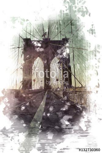 Artistic sketch of Brooklyn Bridge at sunset, Premium Kollekció
