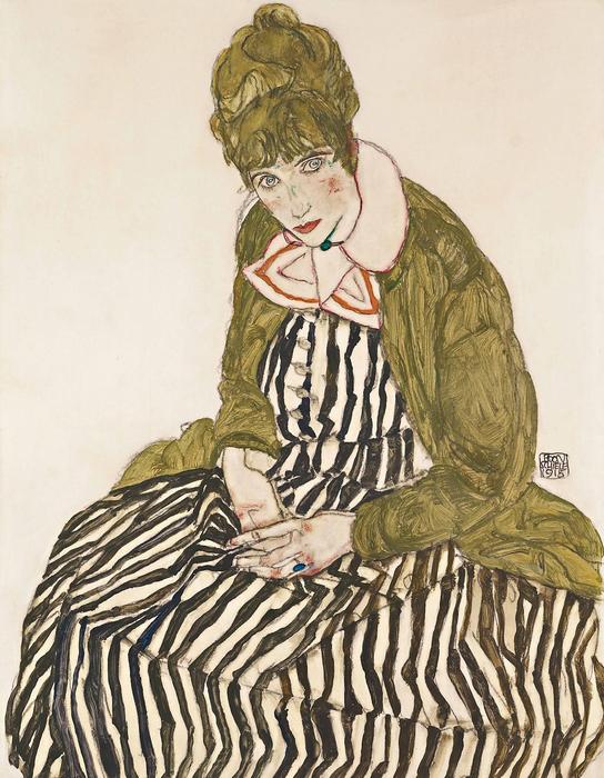 Edith csíkos ruhában, Egon Schiele