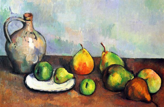 Csendélet korsóval és gyümölcsökkel, Paul Cézanne