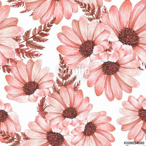 Floral seamless pattern with chrysanthemums. Watercolor flowers , Premium Kollekció