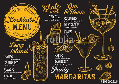 Cocktail bar menu. Vector drinks flyer for restaurant and cafe. , Premium Kollekció