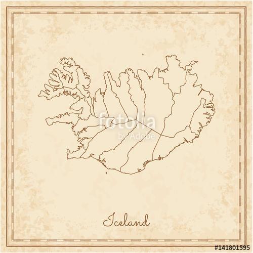 Izland régió térkép: stilizált régi kalóz pergament, Premium Kollekció