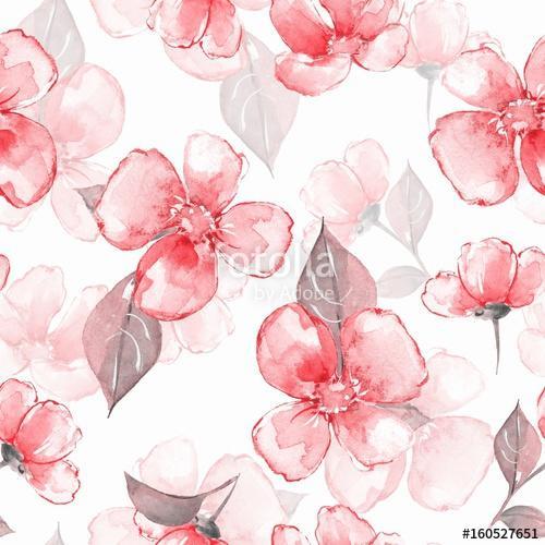 Floral seamless pattern. Watercolor background with red flowers , Premium Kollekció