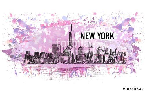 New York, vector drawing in colorful grunge and watercolor shape, Premium Kollekció