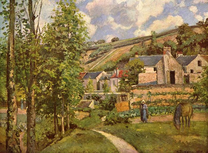 Ponoise-i látkép, házakkal, Camille Pissarro
