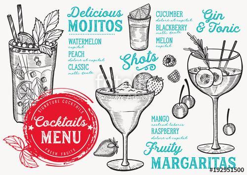 Cocktail bar menu. Vector drinks flyer for restaurant and cafe. , Premium Kollekció