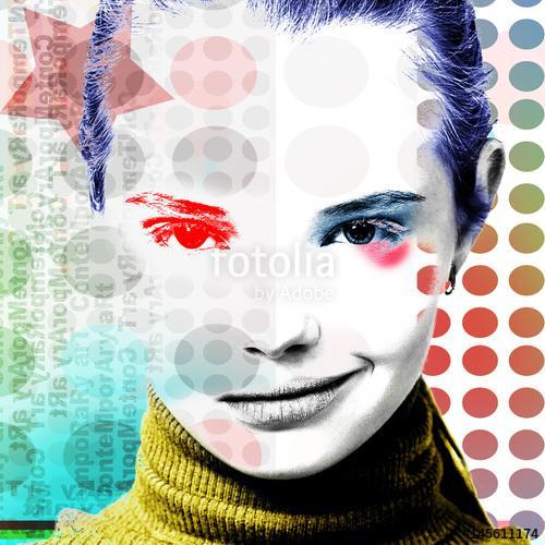 Poster with a portrait of a pretty grinning girl in a modern style of pop art., Premium Kollekció