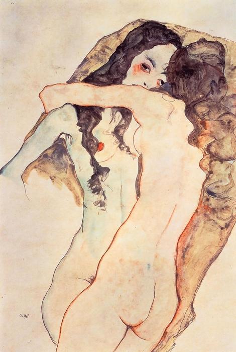 Ölelkező női pár - színverzió 1., Egon Schiele