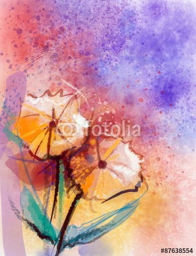 Vízi festés narancssárga gerbera virágok. Színes háttér, Premium Kollekció