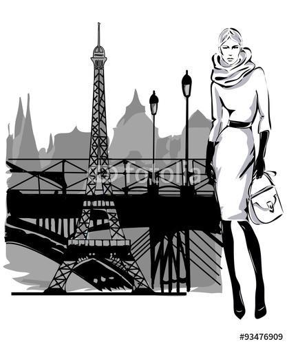 Vázlatos stílusban modellező modellek esik a télen Párizs közelé, Premium Kollekció