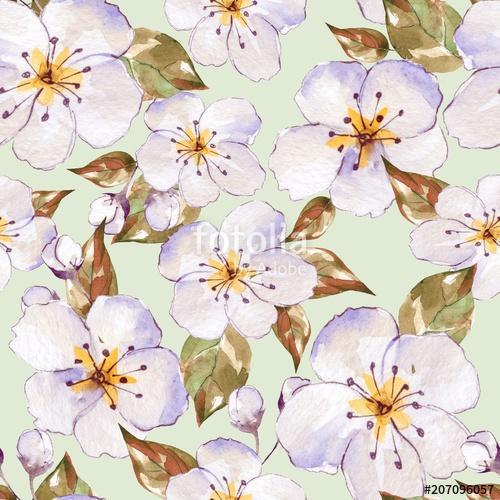 Floral seamless pattern 7. Watercolor background with white flow, Premium Kollekció