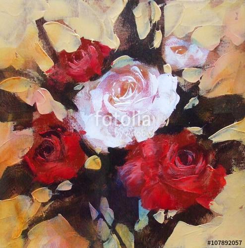 Fehér és vörös rózsa, kézzel készített festés, Premium Kollekció