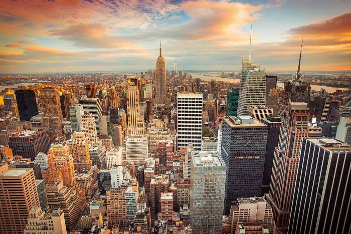 Napnyugta kilátás New York City városára, Manhattan felett, Premium Kollekció
