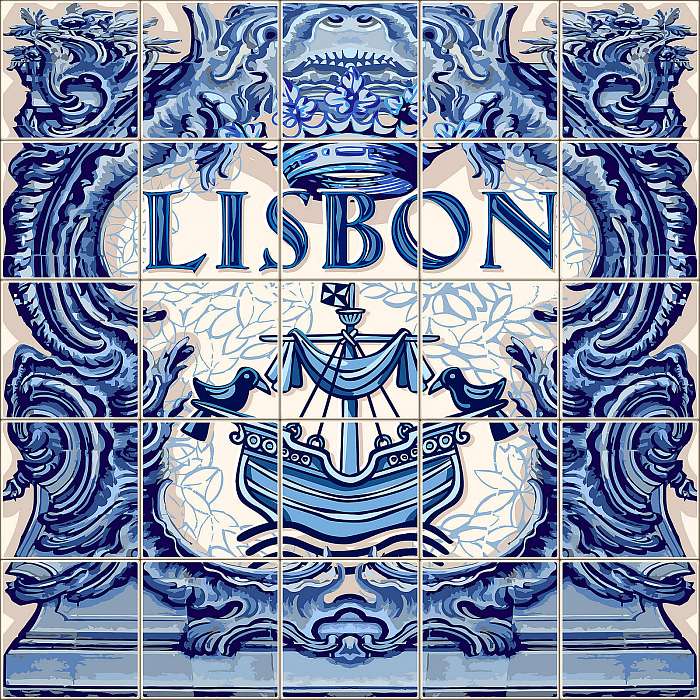 Lisbon Ceramic Tile Vector Lisboa Souvenir, Premium Kollekció