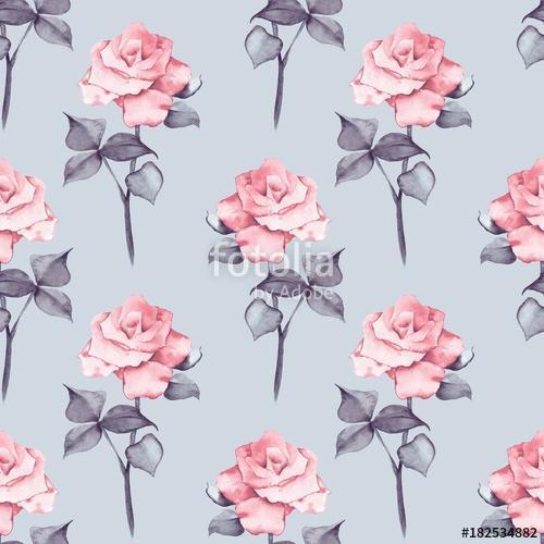 Floral seamless pattern. Watercolor background with pink flowers, Premium Kollekció