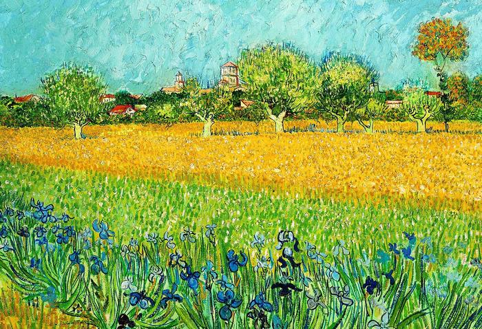 Arles látképe íriszekkel az előtérben (szín. részlet, 1888), Vincent Van Gogh