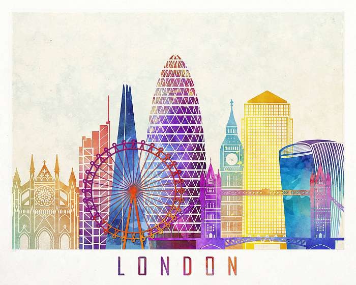 London landmarks watercolor poster, Premium Kollekció