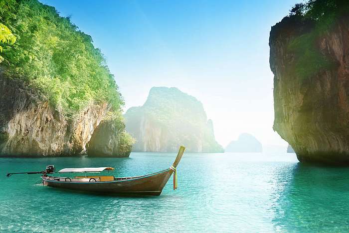 boat on beach of island in Krabi Province, Thailand, Premium Kollekció