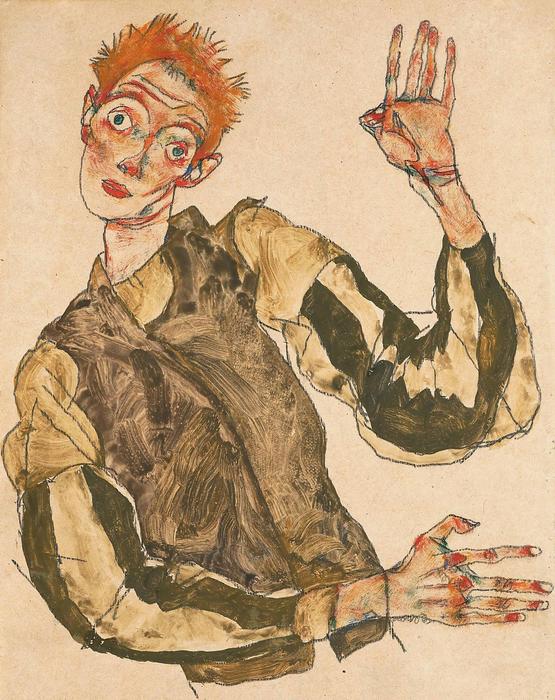Önarckép csíkos karkötővel, Egon Schiele