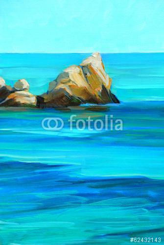 mediterrán tenger partja, festmény, illusztráció, Premium Kollekció