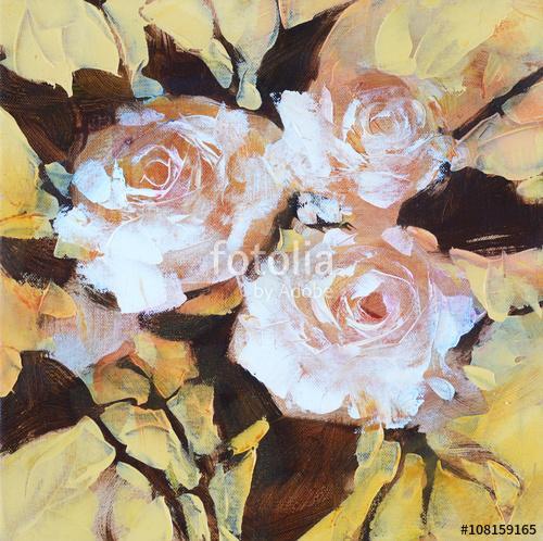 Fehér rózsák, kézzel készített festészet, Premium Kollekció