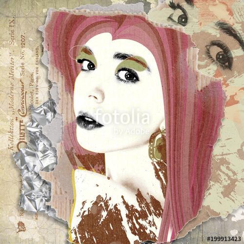 A modern poster in vintage style with a portrait of a beautiful girl.., Premium Kollekció