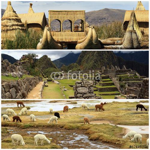 Peru kollázs a Machu Pichu és a Titicaca tó tájakkal, Premium Kollekció