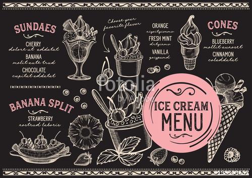 Ice cream restaurant menu. Vector dessert food flyer for bar and, Premium Kollekció