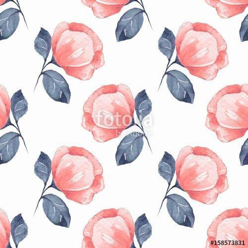 Floral seamless pattern. Watercolor background with red flowers, Premium Kollekció