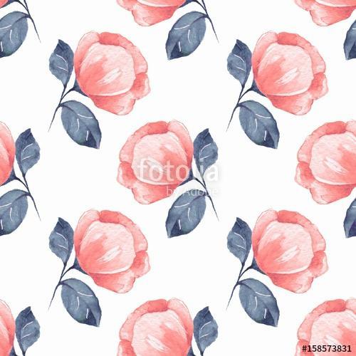 Floral seamless pattern. Watercolor background with red flowers, Premium Kollekció