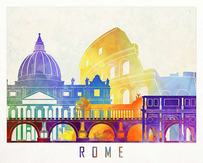 Rome landmarks watercolor poster, Premium Kollekció