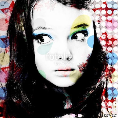 Bright colorful portrait of a thoughtful girl in modern style pop art. Computer design. Contemporary art., Premium Kollekció