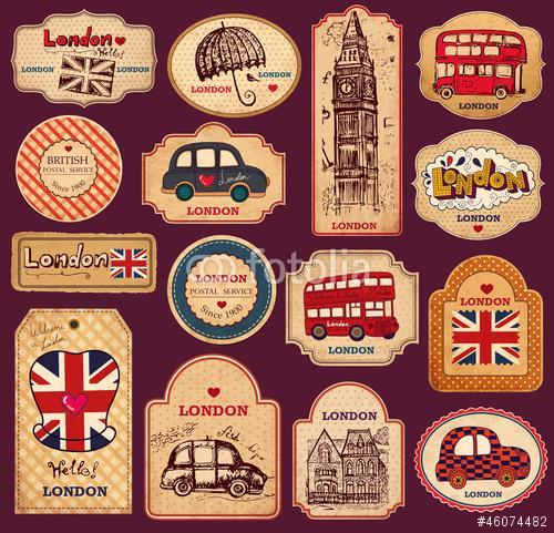 Vintage címkék és címkék londoni szimbólumokkal, Premium Kollekció