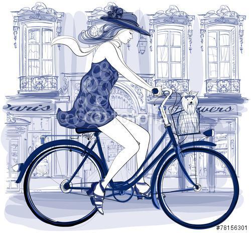 Párizsi kerékpáros nő, Premium Kollekció