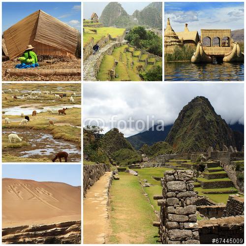 Peru kollázs a Machu Pichu és a Titicaca tó tájakkal, Premium Kollekció