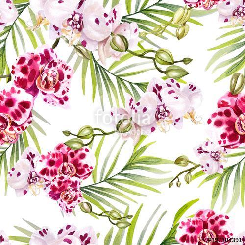 Beautiful watercolor pattern with orchid flowers. , Premium Kollekció